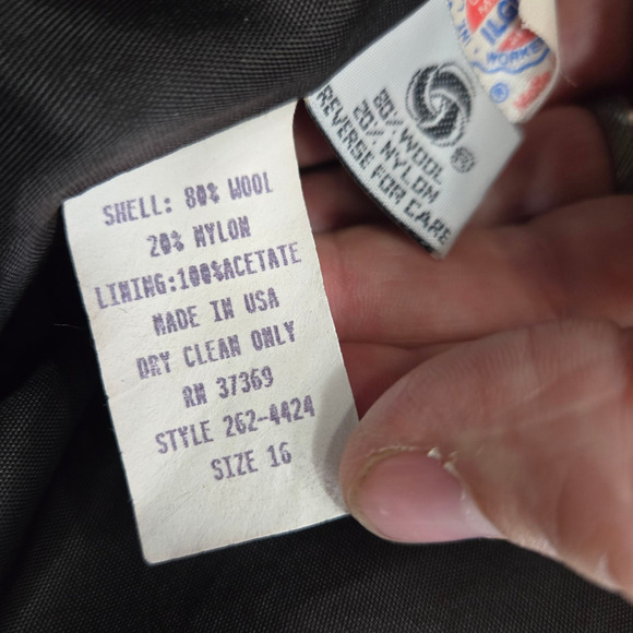 Vintage 80s Colorblock Wool Coat Blue Green Black Beau Brem Overcoat Size 16 - Picture 11 of 12